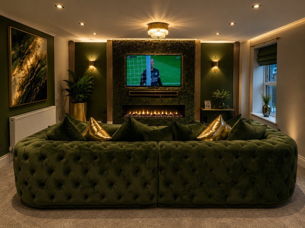 Green curved buttoned sofa