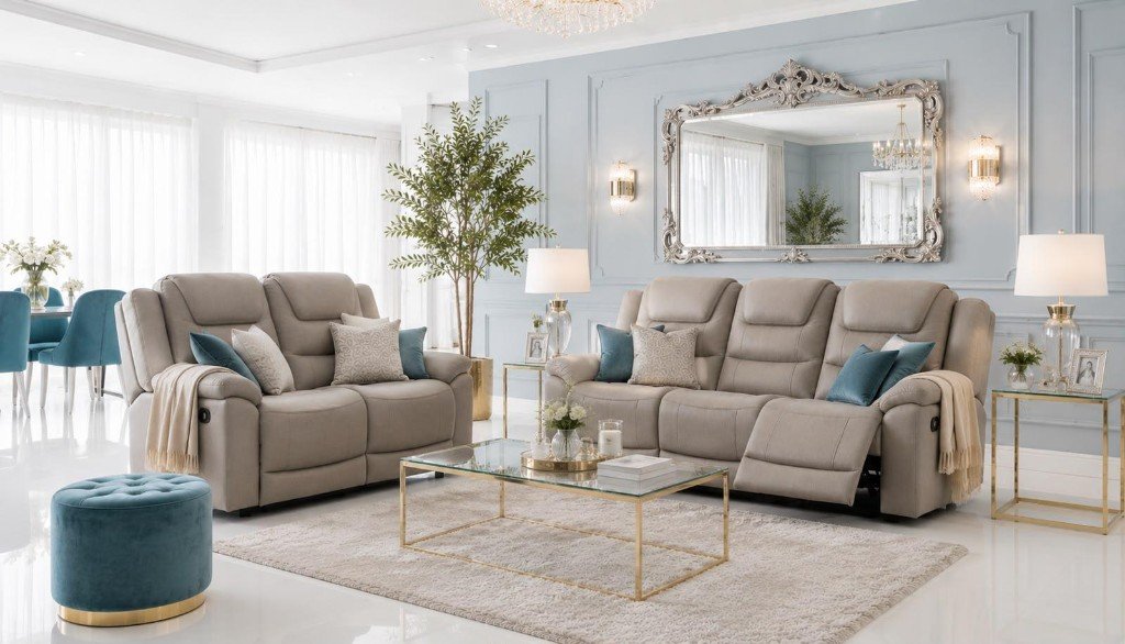 beige recliner suite
