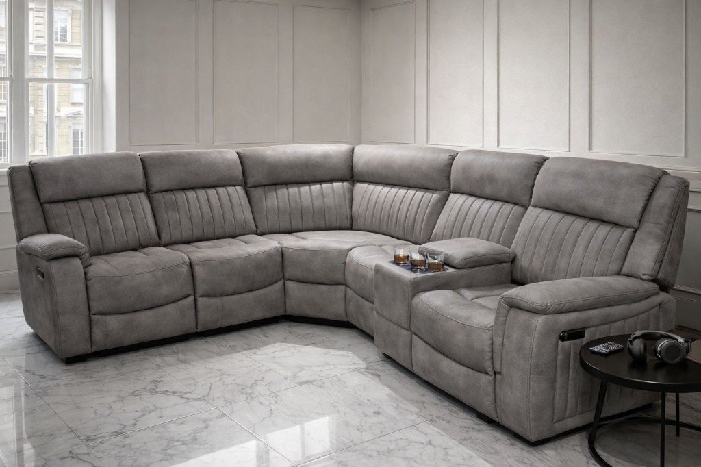 grey curved recliner